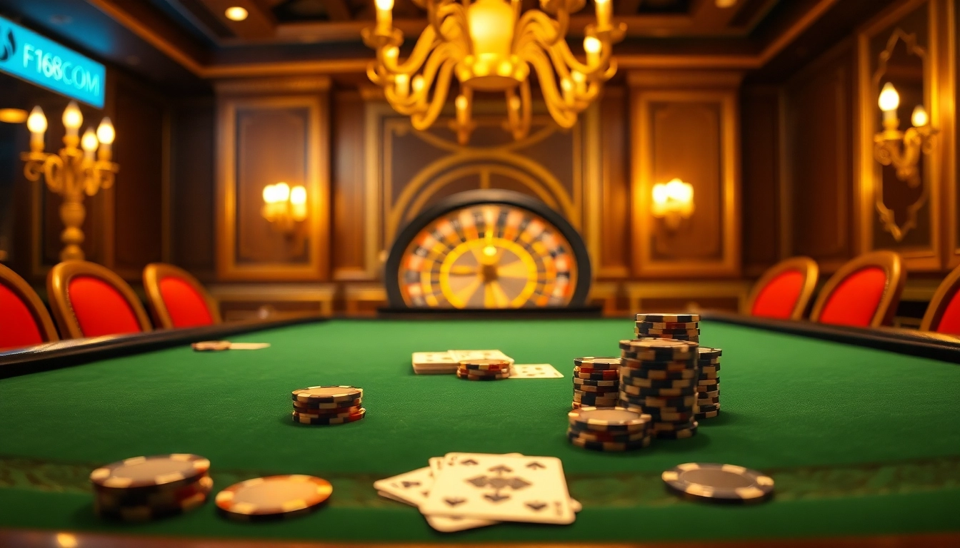 Experience the thrill of high-stakes gaming at F168COM’s luxurious poker table.